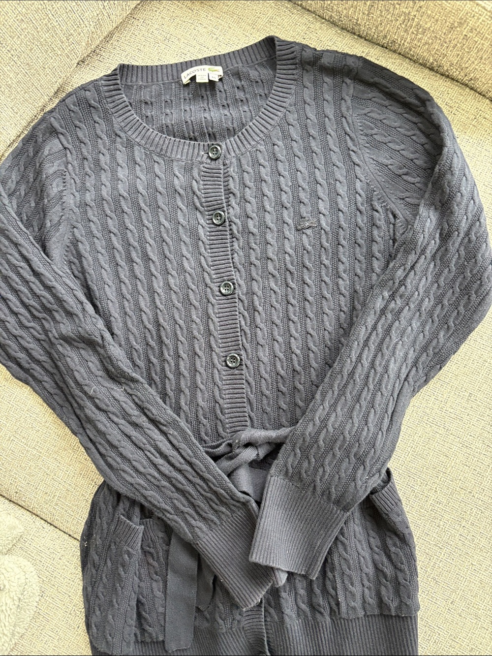 Lacoste Women's Cable-Knit Button Cardigan in Charcoal